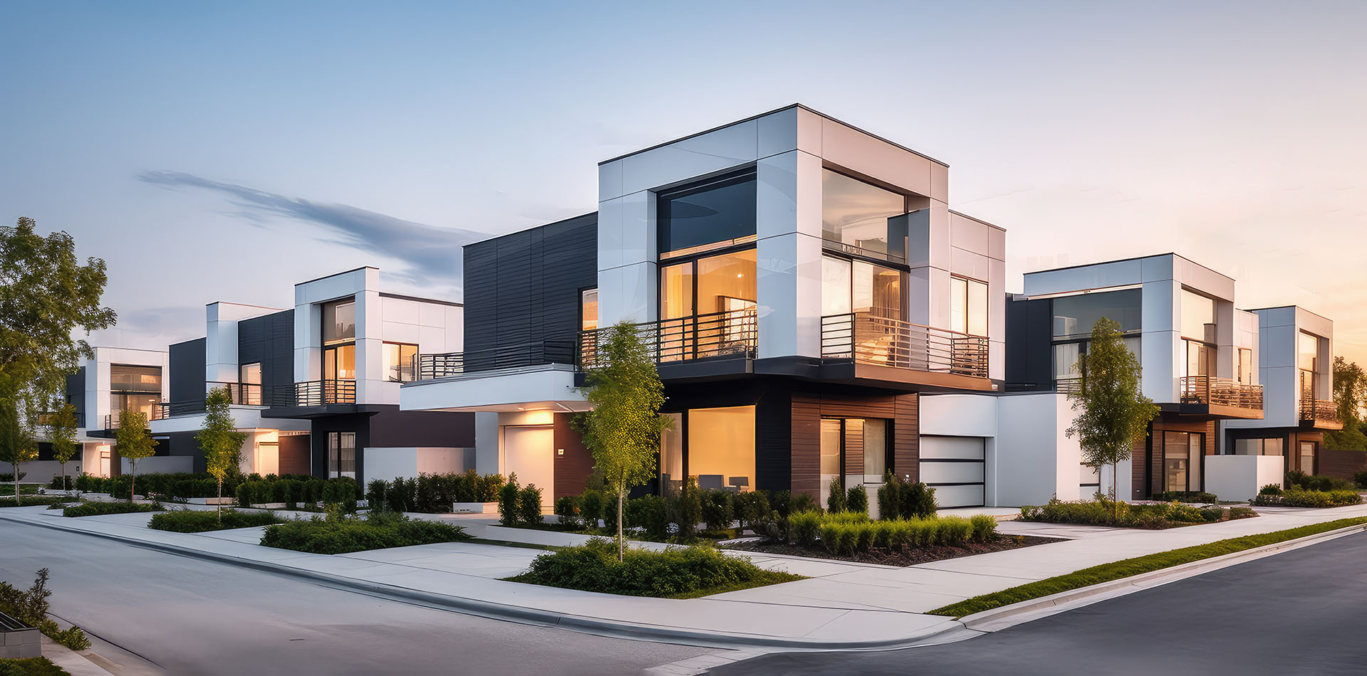 Luxury housing projects, featuring modern townhouses and villas